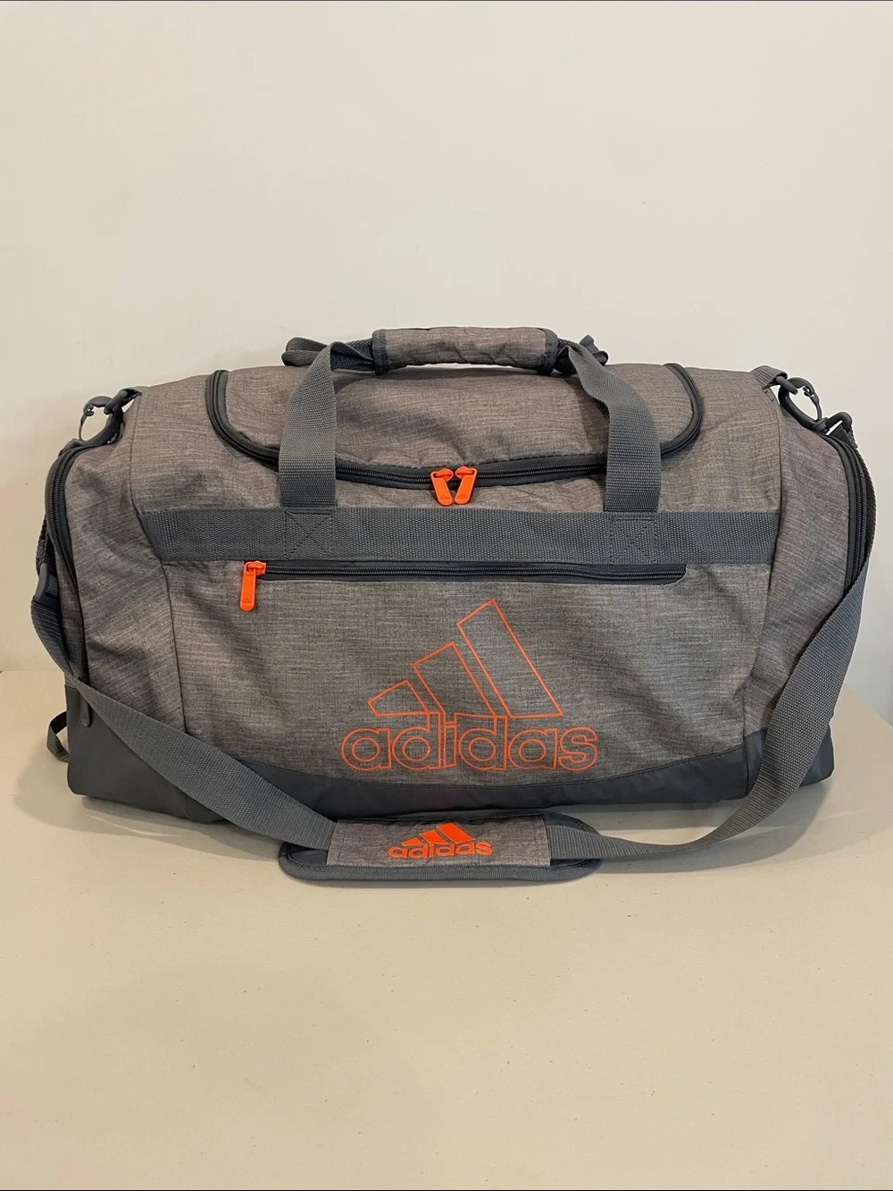 adidas Defender IV Duffel Bag Canvas Gray Orange Medium Gym Travel Luggage